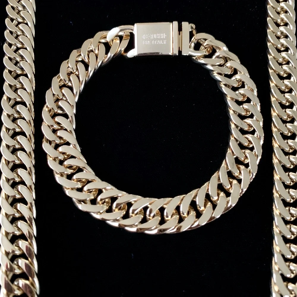 REAL 18K GOLD MIAMI DOUBLE CUBAN LINK BRACELET MADE IN ITALY *LIFETIME WARRANTY*